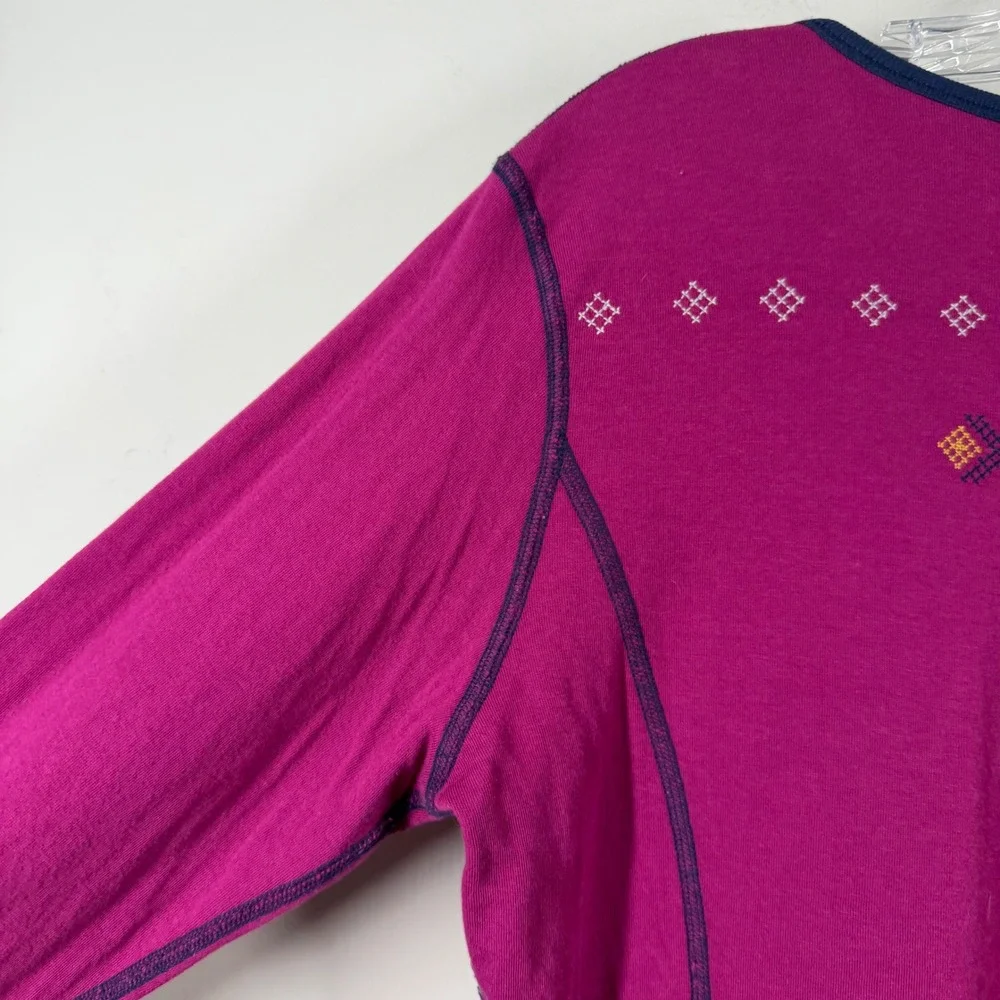 AlpnRock Womens Magenta Organic Cotton Embroidered Henley Long Sleeve Top L